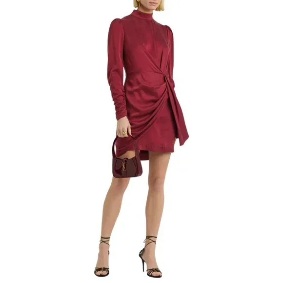 Zimmermann Draped Mini Dress in Garnet 2/Medium New Womens Long Sleeve Silk - Picture 13 of 16